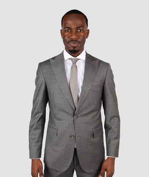 D'S Damat Men's Slim Fit Wool Stripe Patterned Formal Suit