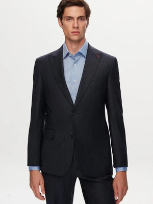 Ds Damat Slim Fit Navy Blue Stripe Patterned Suit-D'S DAMAT ONLINE