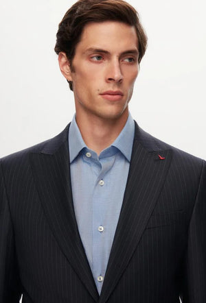 Ds Damat Slim Fit Navy Blue Stripe Patterned Suit-D'S DAMAT ONLINE