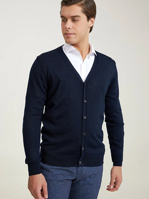 D'S Damat Men's Regular Fit Wool Blend Everyday Cardigan