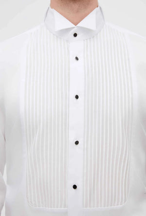 Ds Damat Slim Fit White Plain Cotton Satin Double Cuff Fold Collar Tuxedo Shirt-D'S DAMAT ONLINE