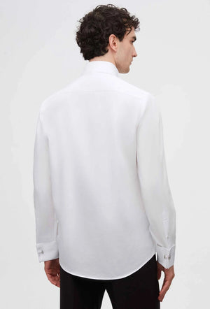 Ds Damat Slim Fit White Plain Cotton Satin Double Cuff Fold Collar Tuxedo Shirt-D'S DAMAT ONLINE