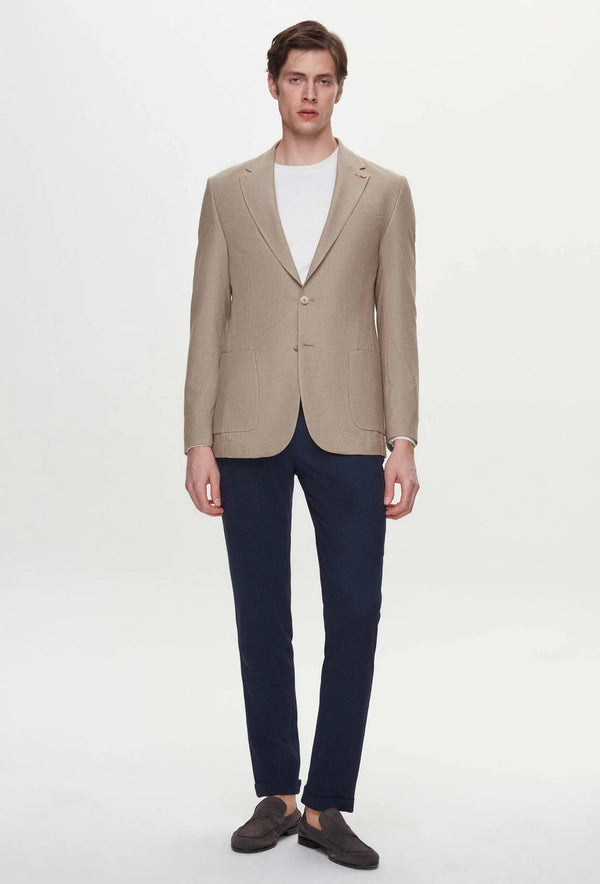 Ds Damat Slim Fit Beige Dobby Fabric Jacket-D'S DAMAT ONLINE