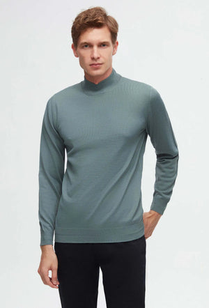 Ds Damat Regular Fit Greige Plain Knit Half Turtleneck Wool Knitwear Sweater
