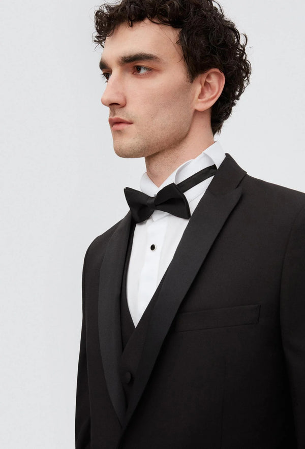 Twn Slim Fit Black Straight Collar Groom Suit & Tuxedo Vest Suit-D'S DAMAT ONLINE