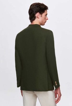Ds Damat Regular Fit Khaki Plain 100% Linen Fabric Jacket