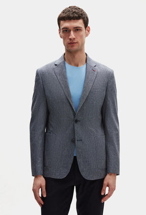 Ds Damat Slim Fit Navy Blue Plain Linen Blend Fabric Jacket