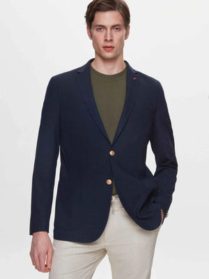Twn Slim Fit Navy Blue Dobby Fabric Jacket-D'S DAMAT ONLINE