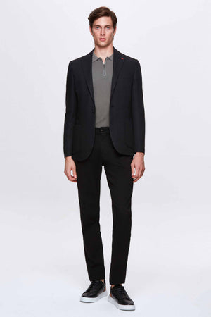 TWN Slim Fit Black Dobby Fabric Polyester Jacket Men's Formal Casual Blazer - 2EF04ZB02409M