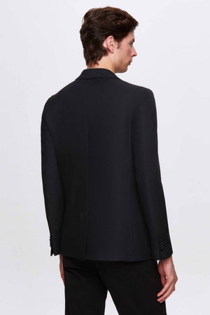 TWN Slim Fit Black Dobby Fabric Polyester Jacket Men's Formal Casual Blazer - 2EF04ZB02409M