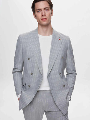 Twn Slim Fit Gray Stripe Patterned Suit-D'S DAMAT ONLINE