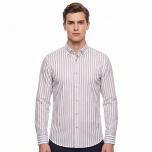D'S Damat Men's Comfort Fit Striped Cotton Linen Casual Shirt