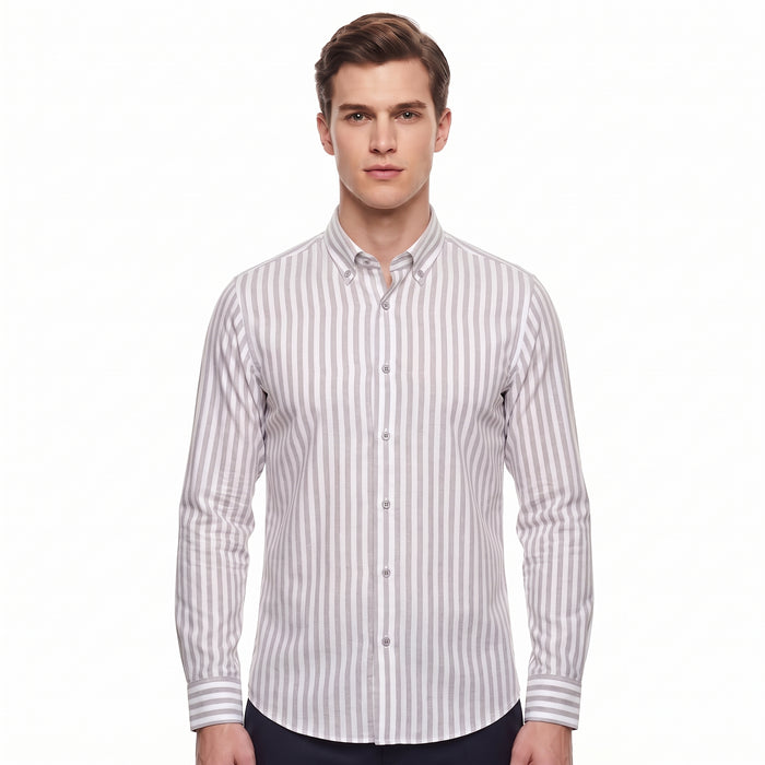 D'S Damat Men's Comfort Fit Striped Cotton Linen Casual Shirt
