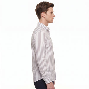D'S Damat Men's Comfort Fit Striped Cotton Linen Casual Shirt