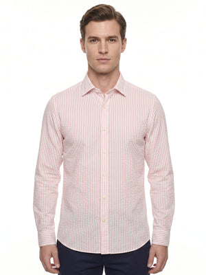 D'S Damat Men's Slim Fit Striped Cotton Linen Casual Shirt