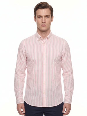 D'S Damat Men's Slim Fit Striped Cotton Linen Casual Shirt