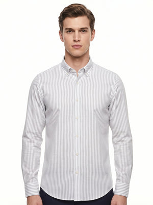 D'S Damat Men's Slim Fit Striped Cotton Linen Casual Shirt