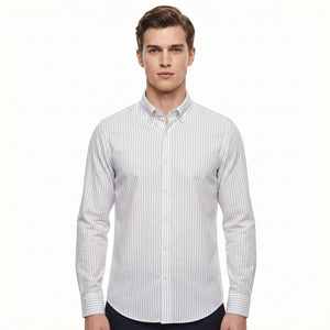 D'S Damat Men's Slim Fit Striped Cotton Linen Casual Shirt