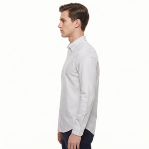 D'S Damat Men's Slim Fit Striped Cotton Linen Casual Shirt