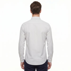 D'S Damat Men's Slim Fit Striped Cotton Linen Casual Shirt