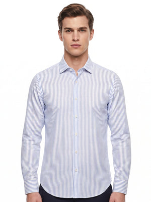 D'S Damat Men's Slim Fit Striped Cotton Linen Casual Shirt