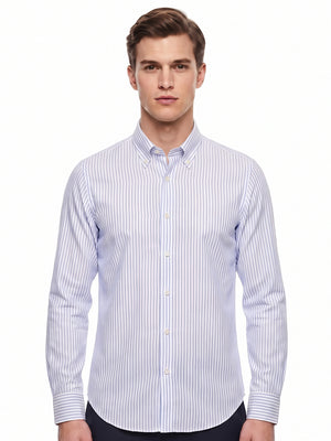 D'S Damat Men's Slim Fit Striped Cotton Linen Casual Shirt