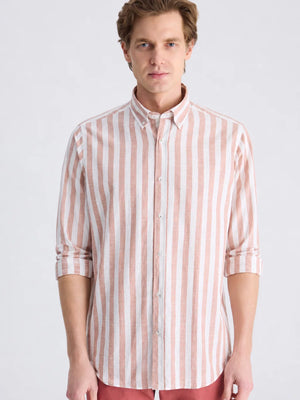 D'S Damat Men's Comfort Fit Striped Cotton Linen Casual Shirt