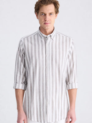 D'S Damat Men's Comfort Fit Striped Cotton Linen Casual Shirt