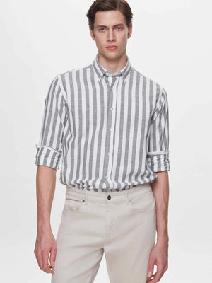 D'S Damat Men's Comfort Fit Striped Cotton Linen Casual Shirt