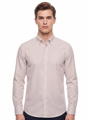D'S Damat Men's Comfort Fit Waffle Stripe Easy Iron Shirt