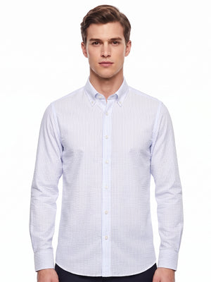 D'S Damat Men's Comfort Fit Waffle Stripe Easy Iron Shirt