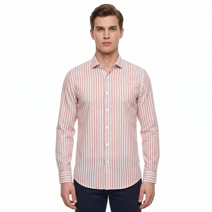 D'S Damat Men's Comfort Fit Striped Cotton Linen Shirt with Italian Collar