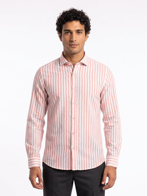 D'S Damat Men's Comfort Fit Striped Cotton Linen Shirt with Italian Collar