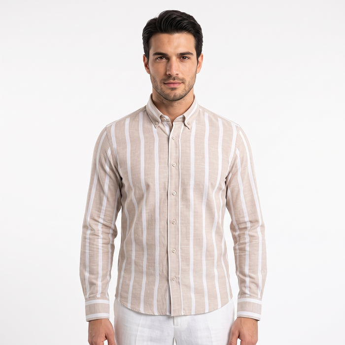 D'S Damat Men's Comfort Fit Striped Cotton Linen Casual Shirt