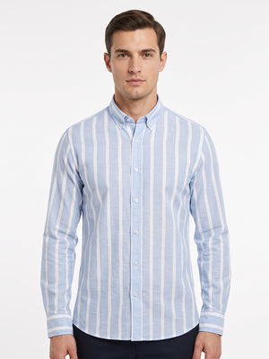 D'S Damat Men's Comfort Fit Striped Cotton Linen Casual Shirt