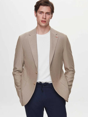 Ds Damat Slim Fit Beige Dobby Fabric Jacket-D'S DAMAT ONLINE
