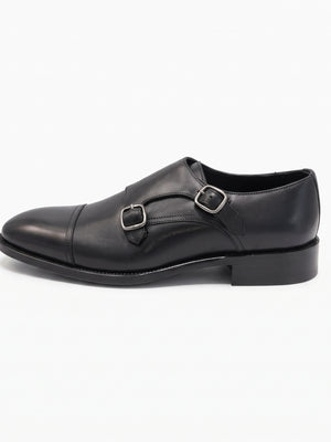 D'S Damat Men's Genuine Leather Cap Toe Double Monk Strap Dress Shoes