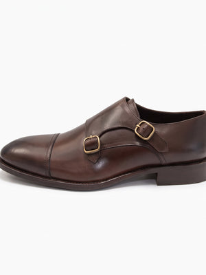 D'S Damat Men's Genuine Leather Cap Toe Double Monk Strap Dress Shoes