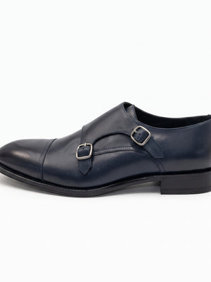 D'S Damat Men's Genuine Leather Cap Toe Double Monk Strap Dress Shoes