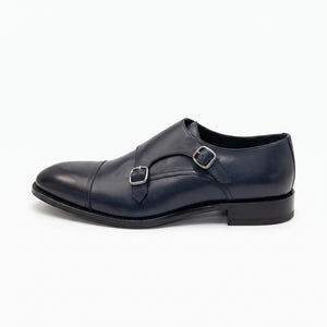 D'S Damat Men's Genuine Leather Cap Toe Double Monk Strap Dress Shoes
