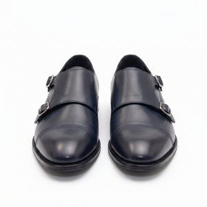 D'S Damat Men's Genuine Leather Cap Toe Double Monk Strap Dress Shoes