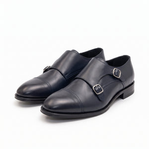 D'S Damat Men's Genuine Leather Cap Toe Double Monk Strap Dress Shoes