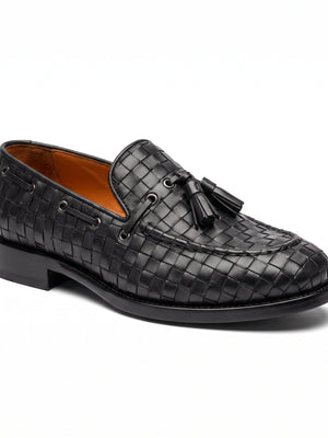 D'S Damat Men's Woven Leather Tassel Loafers Slip-On Dress Shoes