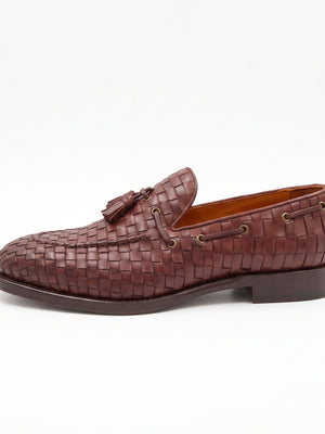 D'S Damat Men's Woven Leather Tassel Loafers Slip-On Dress Shoes