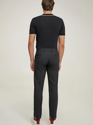 Ds Damat Comfort Fit Black Plain Travel Fabric Trousers-D'S DAMAT ONLINE