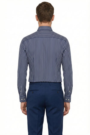 D'S Damat Strped Navy Blue Slim Fit Shirt