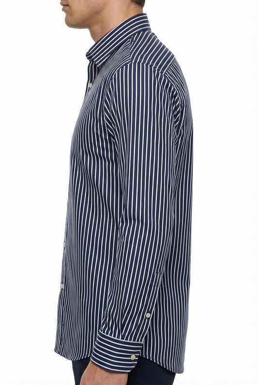 D'S Damat Strped Navy Blue Slim Fit Shirt