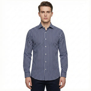 D'S Damat Strped Navy Blue Slim Fit Shirt