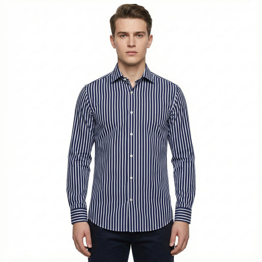 D'S Damat Strped Navy Blue Slim Fit Shirt