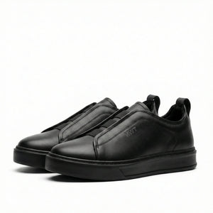 TWN Men's Genuine Leather Slip-On Platform Sneakers with Elastic Gore